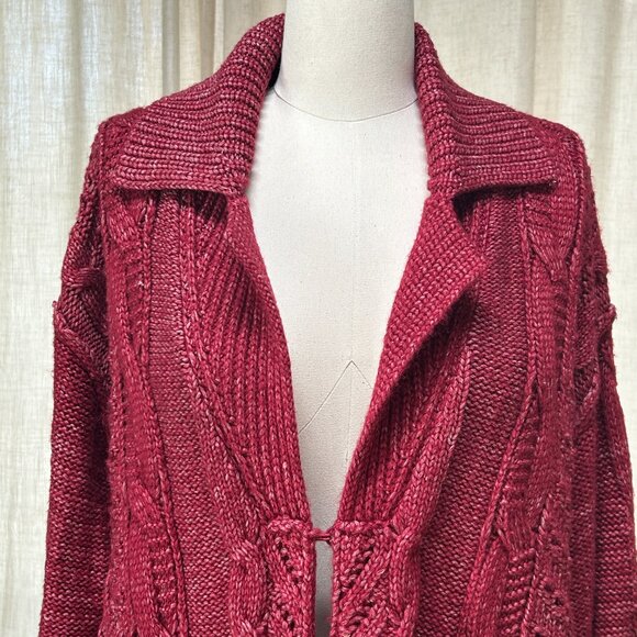 Sundance Boho Cable Knit Cardigan Coat Fringe Wool Cotton Blend, Women's XS - Picture 2 of 15